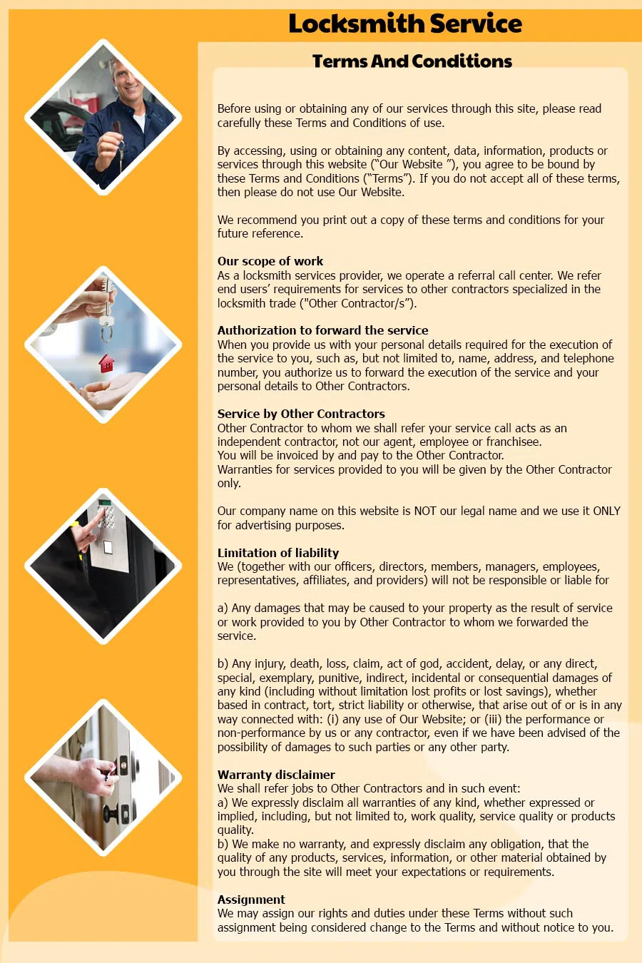 Peoria Locksmith Service, Peoria, AZ 602-687-1375 - Terms